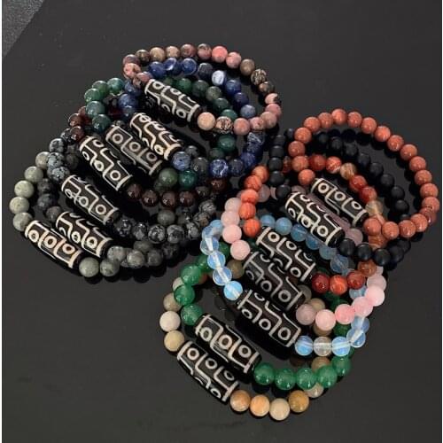 Healing Stone Natural Tibetan Dzi Agates Bracelets Energy Nine-eyed Quartz Tigereye Lapis Black Lava Crystal Bracelets Women Men