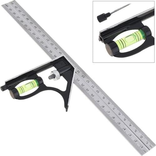 12 Inch 300mm Adjustable Stainless Steel Combination Square Angle Ruler 45/90 Degree Multifunctional Woodworking Measuring Tool