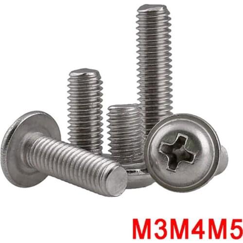 M3 M4 M5 Phillips Pan Head With Pad Machine Screw 316 Stainless Steel Cross Round Truss Head With Collar Padded Washer Bolts