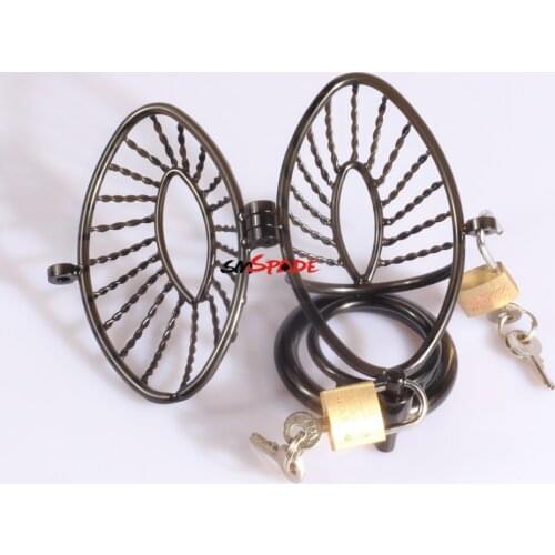 45mm Stainless Steel penis cage with two locks, black Iron penis chastity device metal dildo restraint ring