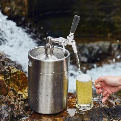 2L Mini Stainless Steel Beer Keg With Faucet, Pressurized Home Beer Brewing Craft, Beer Dispenser Growler, Mini Beer Keg System