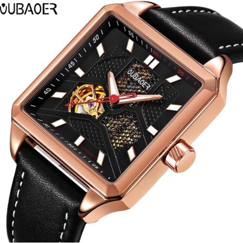 OUBAOER Luxury Brand Fashion Casual Men Watches Automatic Mechanical Watch Business Clock Leather Strap montre homme 2017 New
