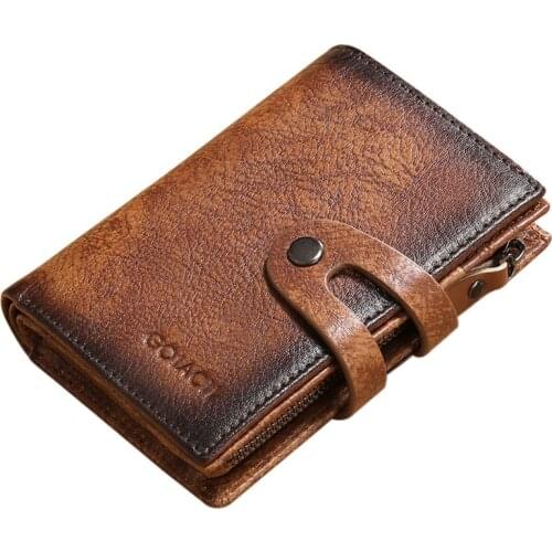 2021 New Mens Wallet Genuine Leather Wallet Retro Cowhide Short Vertical Snap Zipper Wallet Male High Quality