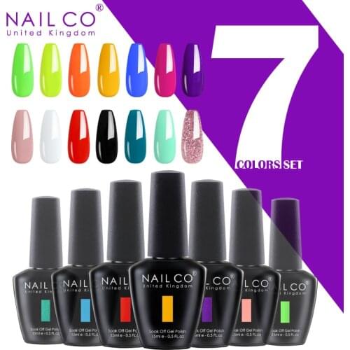 NAILCO 15ML 7psc set color nails semi permanent nail art UV soak off Gel polish nail accessories for manicure Professional