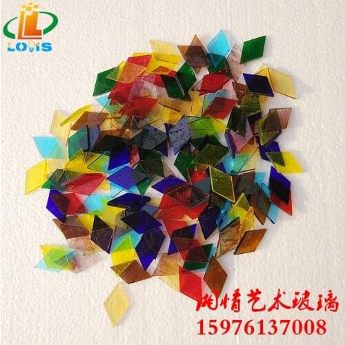 200g color glass square diamond pieces DIY hand puzzle for children bulk mosaic material decorative glass block