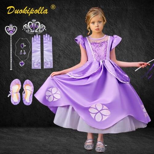 Toddler Princess Sofia Dress Halloween Carnival Sophia Costume Party Purple Puff Sleeve Pageant Dresses for Girls Fantasia Sofia