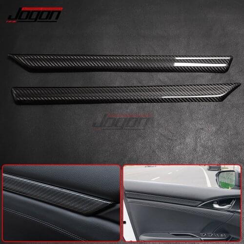 4Pcs Car Interior Side Door Board Armrest Strip Decoration Trim For 10th Gen. Civic Type R 2017-2020 Real carbon Fiber