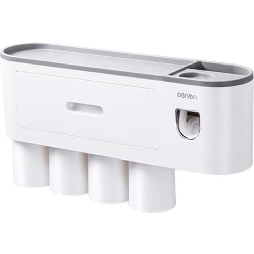 MENGNI Toothbrush Rack With 4 Cups For A Family Free Punching Mouthwash Brushing Cup Wall-Mounted Bathroom Storage Set