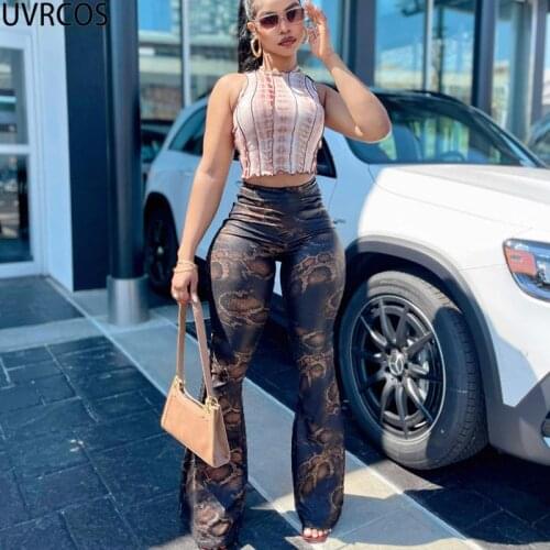 UVRCOS Womens Clothing 2021 Sexy Summer Fashion Streetwear Snake Impressos Slim Flare Pants Nightclub Free Shipping Long Pants