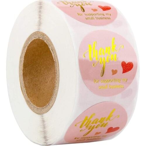 50-500pcs Round Pink Thank You Sticker Seal Labes gift Hand Made With Love Stickers Scrapbooking Stationery Sticker 1inch