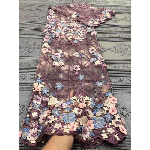 High-quality 3D flower embroidery with beads French tulle lace African lace fabric fashion dress