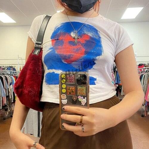 Y2K baby Summer Skinny Women Graphic T Shirts Grunge Portrait Print Stretchy Short Sleeve Harajuku Crop Top Tees Female clothing