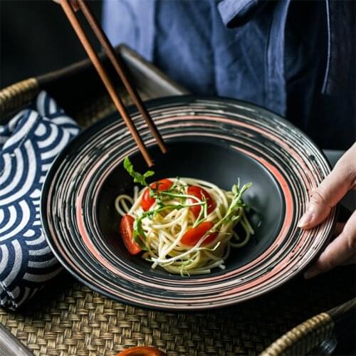 Japanese Ceramic Round Pasta Plate Creative Porcelain Straw Hat Shape Dessert Dish Restaurant Salad Plate Fruit Plate Tableware