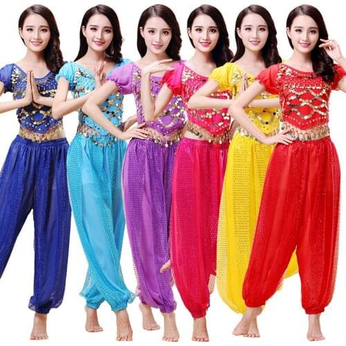 Sexy Lady Belly Dance Suit For Ladies A Variety Of Color Shirt+Pants Set Vintage Fashion Women lndia Dancing Costumes