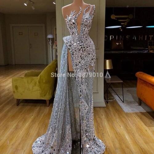 Haute Couture Elegant Mermaid Evening Dress Floor-Length Beaded Sequined Prom Dress Robe De Soiree Aibye Formal Dress Arabia