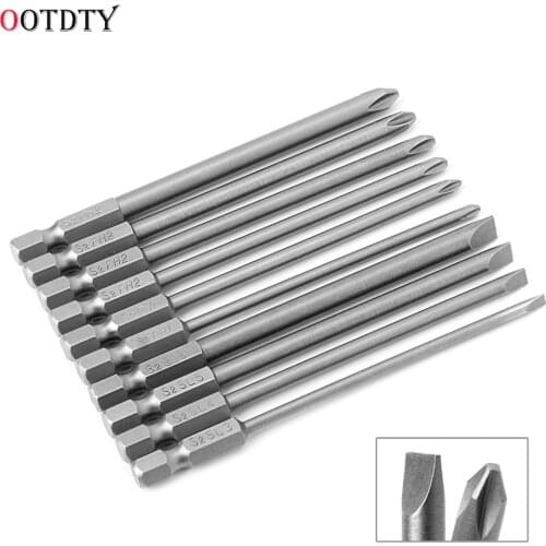 10 Pcs Magnetic Slotted PH2 Screwdriver Bit S2 Steel 1/4 Hex Shank 100mm Hand Tools
