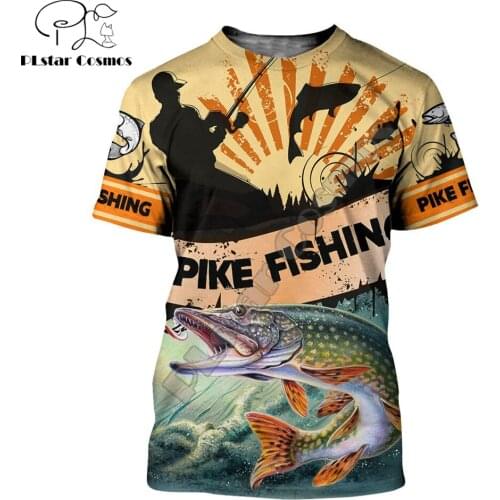 2021 Summer Hipster Men t-shirt Beautiful Pike Fishing 3D Printed Harajuku Short sleeve T shirt Unisex Casual tops TX0173