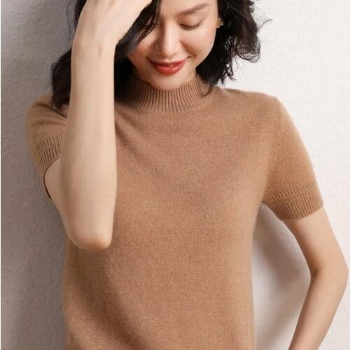 2020 Brand New Designer O- Neck Candy Colors Womens 100% Cashmere Sweater Short Sleeve Pullovers Female Fashion Knit Jumpers