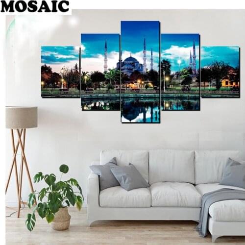 5pcs/set Diamond Painting cross stitch For Living Room Decoration Symbol of Istanbul Blue Mosque diamond embroidery mosaic kits