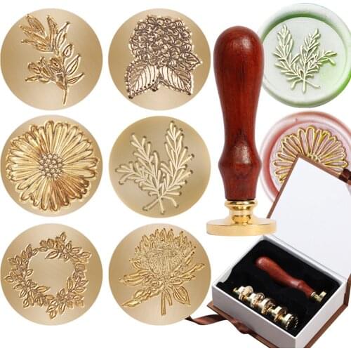 6pc Seal Stamp Stick Set Replaceable Sealing Wax Diversiform Vintage Signet Stamps for Letter Postage Envelop Wedding Invitation