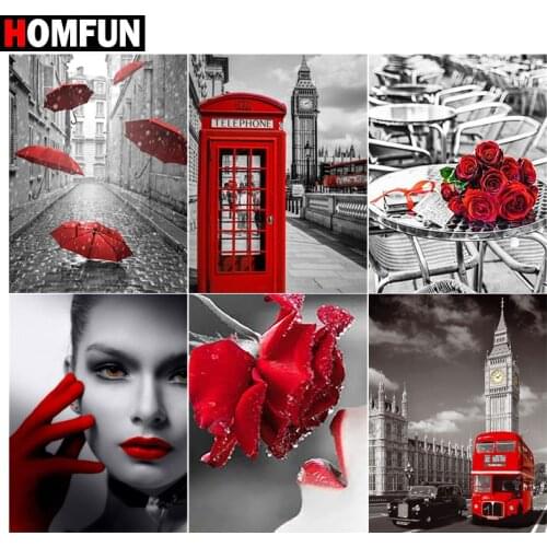 HOMFUN 5D Diamond "Woman red umbrella" Diamond Embroidery Full Round/ Square Diy Diamond Painting Cross Stitch Home Decor