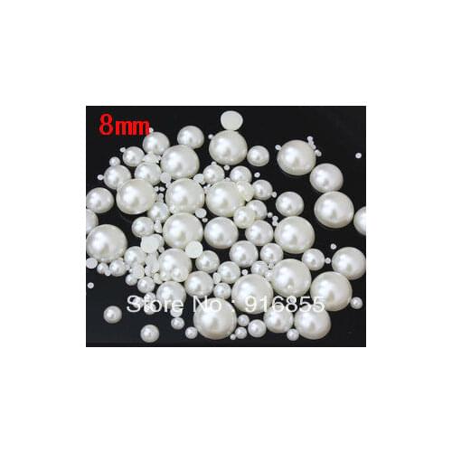 Free shipping!500pcs/bag 8mm pure white color ABS half round flatback imitation pearls for DIY phone case decoration