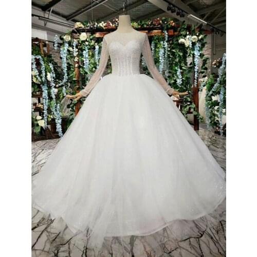 BGW HT4218 Simple White Wedding Dresses 2020 Long Sleeves O-neck Floor Length Beauty Bridal Dress Gowns Vestido De Festa Longo