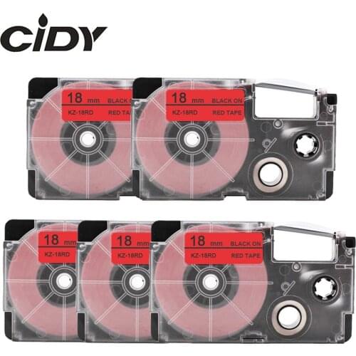 CIDY 5pks XR-18RD XR 18RD XR18RD 18mm black on red label tape compatible for Casio Label maker adhesive label for KL-60-L KL-120