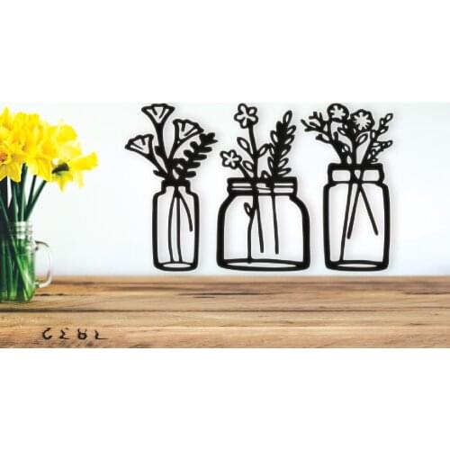 Decorative 3 Pots Of Flowers Wall Decor, Wood Decorative Table, Laser Cut