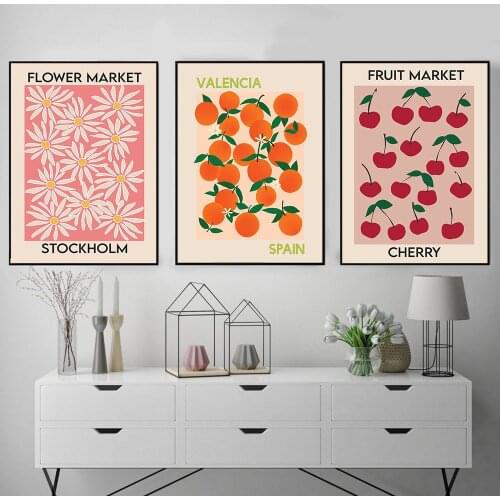 Fruit Market Cherry Orange Vintage Poster And Print Flower Market Stockholm Wall Art Canvas Painting Wall Pictures Kitchen Decor
