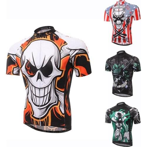 XINTOWN Flame Skull Cycling Bike Jersey Tops T-shirt Bicycle Short Sleeve Clothing Bicycle Wear Jersey jacket with pockets