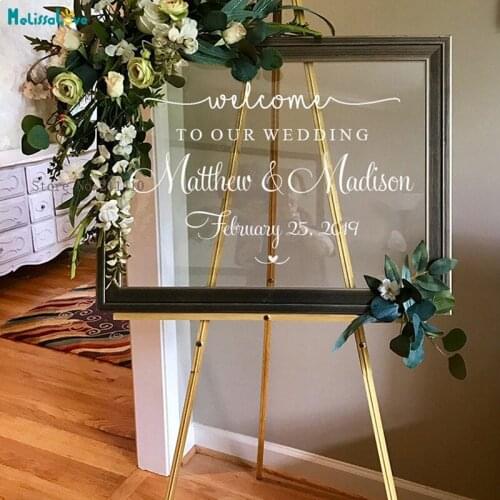 Personalized Wedding Welcome Sign Decals Custom Waterproof Vinyl Couples Names and Dates Wedding Decoration Sticker YT2148