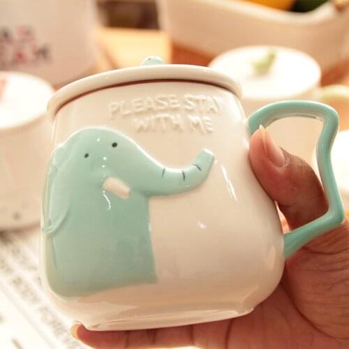 3D Animal Giraffe Shape Hand Painted Ceramic Coffee Mugs Milk Tea Cups Cute Cartoon Elephant Deer Cups Gift