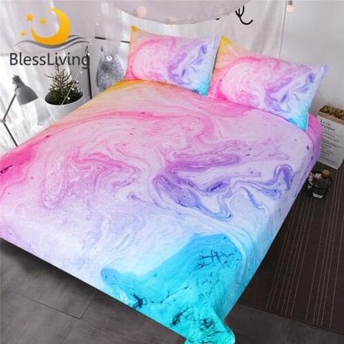 Colorful Marble Bedding Set Pastel Pink Blue Purple Quicksand Duvet Cover Abstract Art Bed Bedspread Bright Set Girl