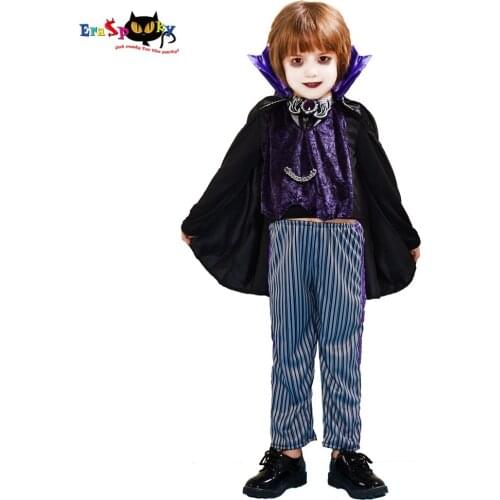 Eraspooky 2019 Boys Purple Vampire Cosplay Halloween Costume For Kids Toddler Scary Dracula Cloak Bats Vampire Party Fancy Dress