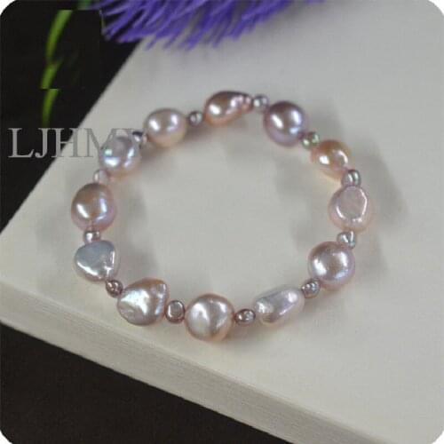 LJHMY Classic Purple Baroque Freshwater Cultured Pearl Bead Nugget Bracelet Elastic