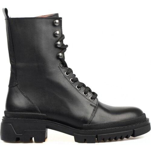 FootCourt- Black Genuine Leather Mens Military Combat Boots Chunky Student Ankle Boots Punk Botas Mujer Motorcycle Biker Boots