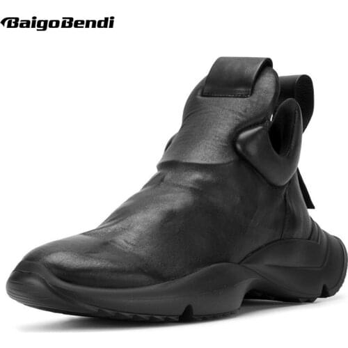 NEW ARRIVAL Men Pure Black Trendy Boots Boys Fashion Slip On Winter Ankle Boots Casual Shoes