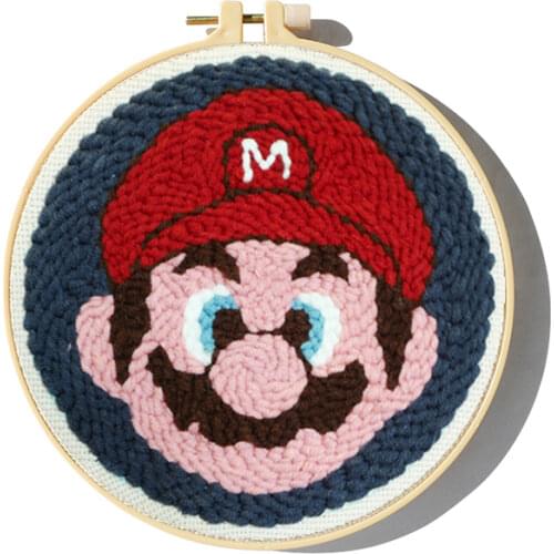 Cartoon Mario Embroidery Punch Needle Kit Poking Embroidery Material Package Cute Patterns Punch Needle Poke DIY Kit Home Decor