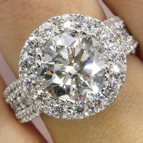 Luxury Round Cut White Zircon Rings Set for Wedding Engagement Promise Bridal Jewelry