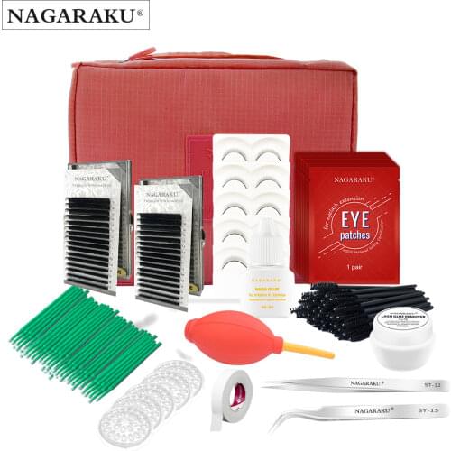 NAGARAKU Professional Portable False EyeLash Kit Make Up Tools Eye Pads Tweezers Glue Ring Brush Grafting Eyelash Tools Kit