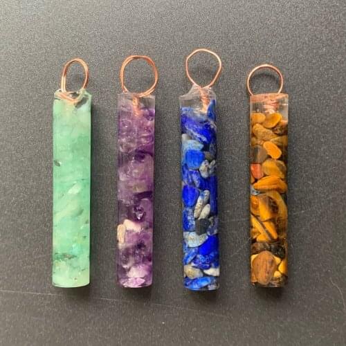 Natural Amethyst Quartz Crystal Aventurine Tiger Eye Lapis Chakra Healing Stones Cylinder Pendant Resin Decorations Dropship