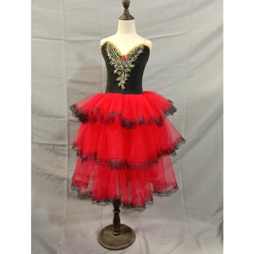 New Professional Ballet Dress Black Red Girls Swan Ballet Costumes Kid Child Giselle Ballet Tutu Ballerina Modern Dancing Dress
