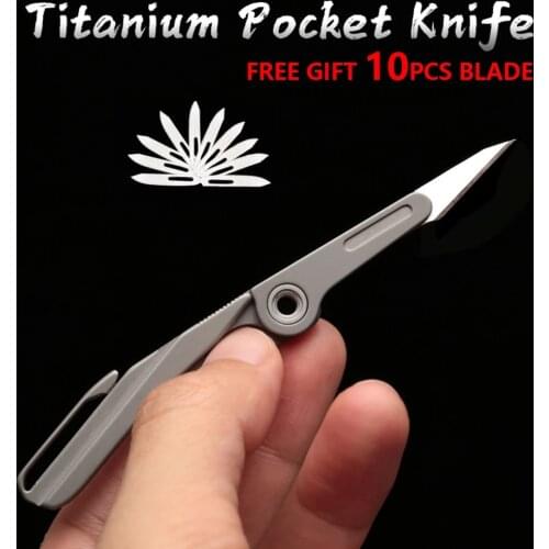 Titanium Alloy mini keychain knife With Clip Utility knife Portable knife foldable multifunctional outdoor EDC Tool Free 10 Bla