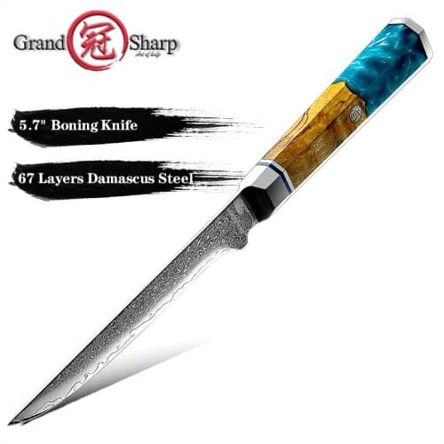 Grandsharp 5.7 Inch Filleting Knife Fish Boning Knife Damascus Steel Knife Sushi Bone Meat Fish Fruit Vegetable Cutting Tool