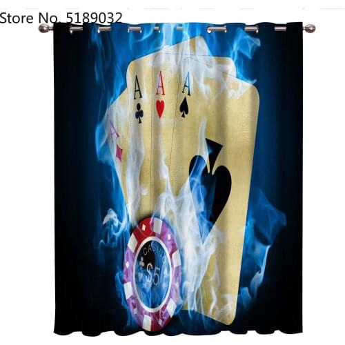 Poker Window Curtain 3D Game Card Print Window Drapes for Living Room Bedroom 2 Panels Shading Window Treatments for Kid Boys