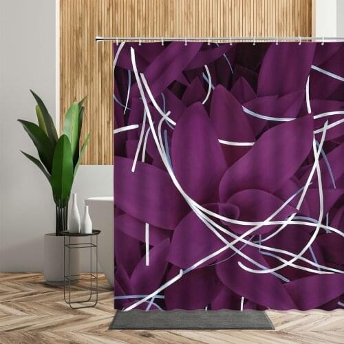 Nordic Poster Shower Curtain Set Purple Flower Art Print Bathroom Bath Decor Waterproof Wall Hanging Fabric Living Room Curtains