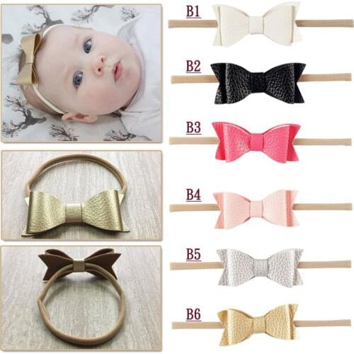 Baby girl headband, leather bow on nylon headband