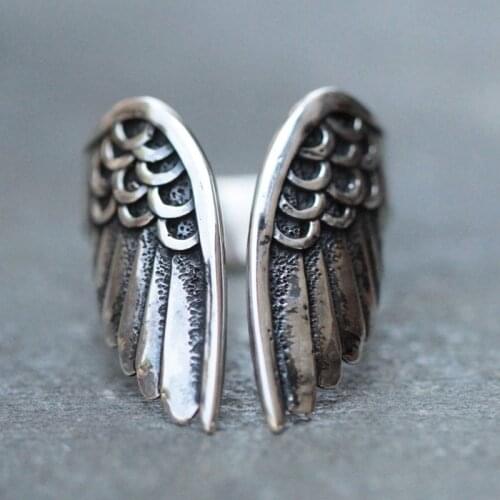 Fashion Angel Wings Ring Punk Jewelry Antique Black Color Vintage Opening Rings for Men Women Adjustable Party Jewelry Gift