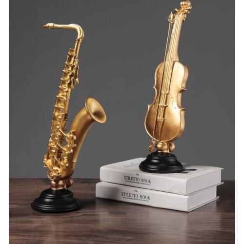Retro Instrument Ornaments Violin Saxophone Sachs Home Furnishings European Style Resin Violin Decors for House Office Room